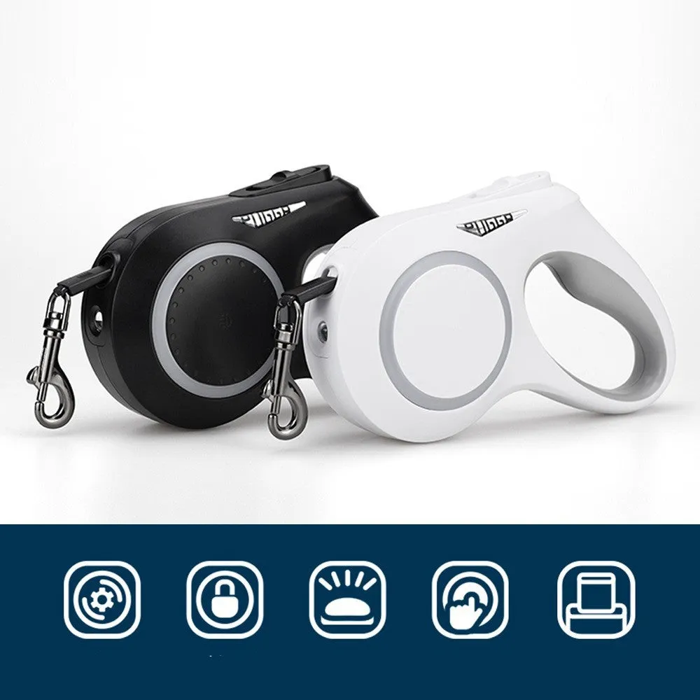 Ivory white automatic telescopic pet lead with lights and Type-C charging cable