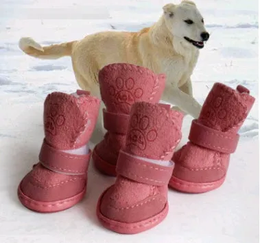 Khaki velvet dog snow boots set of four for small medium dogs winter warm paw protection