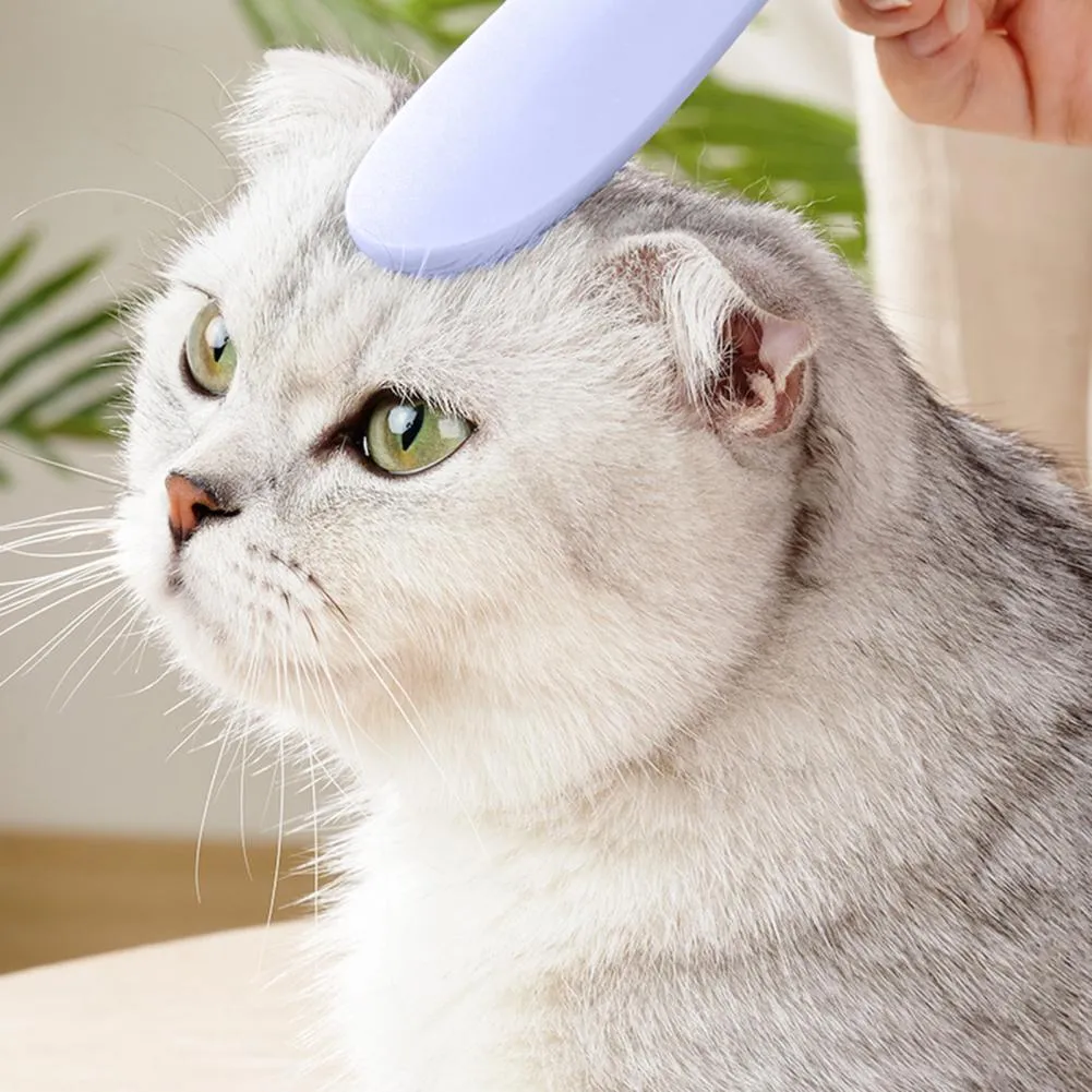 Gray ABS cat comb with tongue massage surface and ergonomic handle