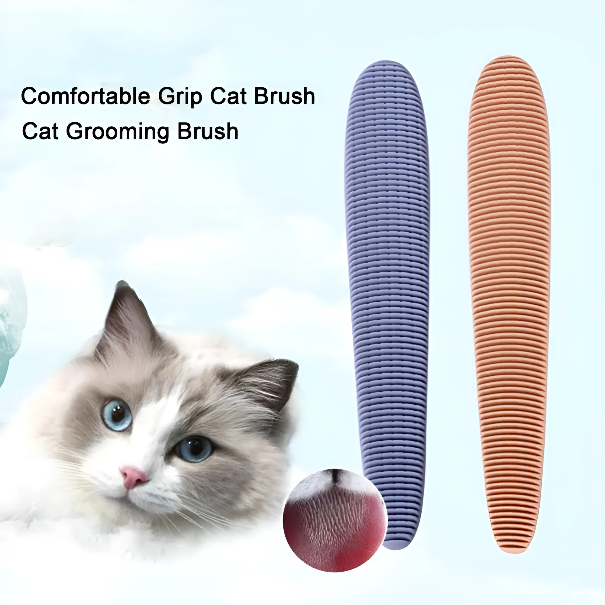 Gray ABS cat comb with tongue massage surface and ergonomic handle