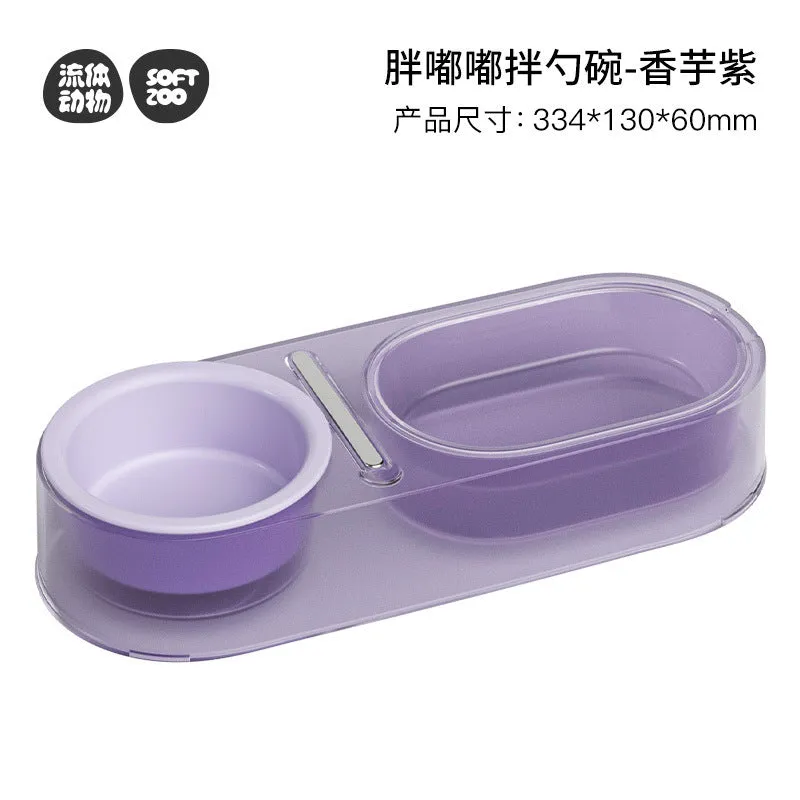 Cat bowl mixed spoon design in Taro Purple with stainless steel and ceramic construction