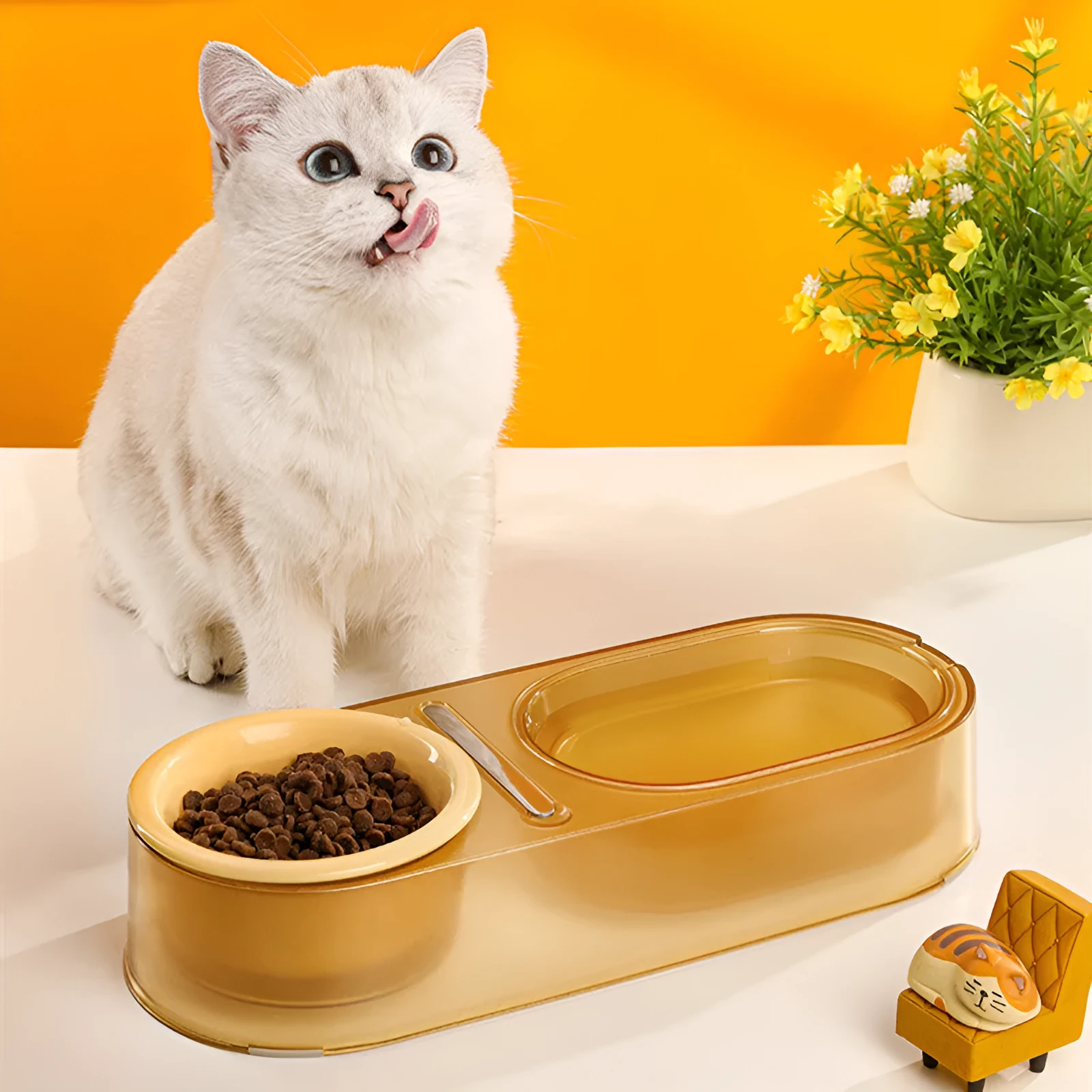 Cat bowl mixed spoon design in Taro Purple with stainless steel and ceramic construction