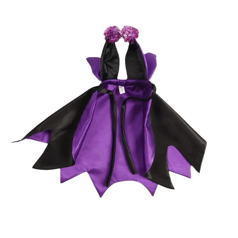 Halloween pet demon cloak and horn hat costume in polyester bat cape style for cats and dogs
