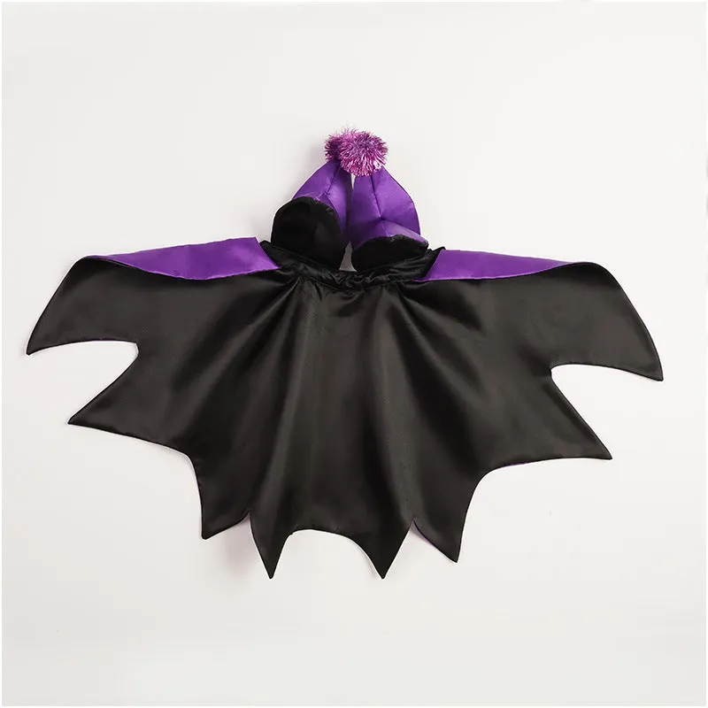 Halloween pet demon cloak and horn hat costume in polyester bat cape style for cats and dogs