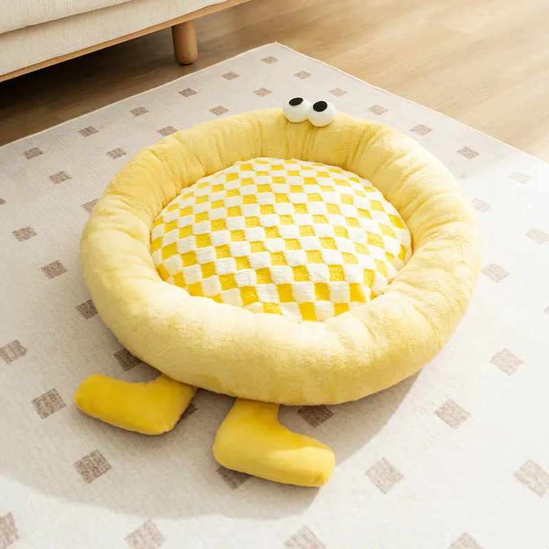 Plush pet kennel sleeping mat in blue, pink, or yellow with four size options
