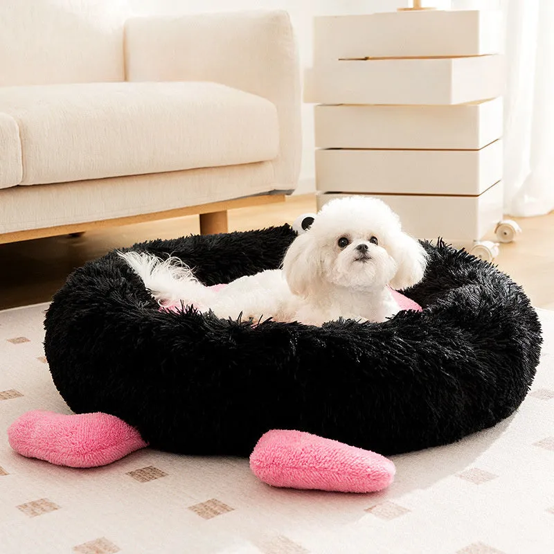 Plush pet kennel sleeping mat in blue, pink, or yellow with four size options