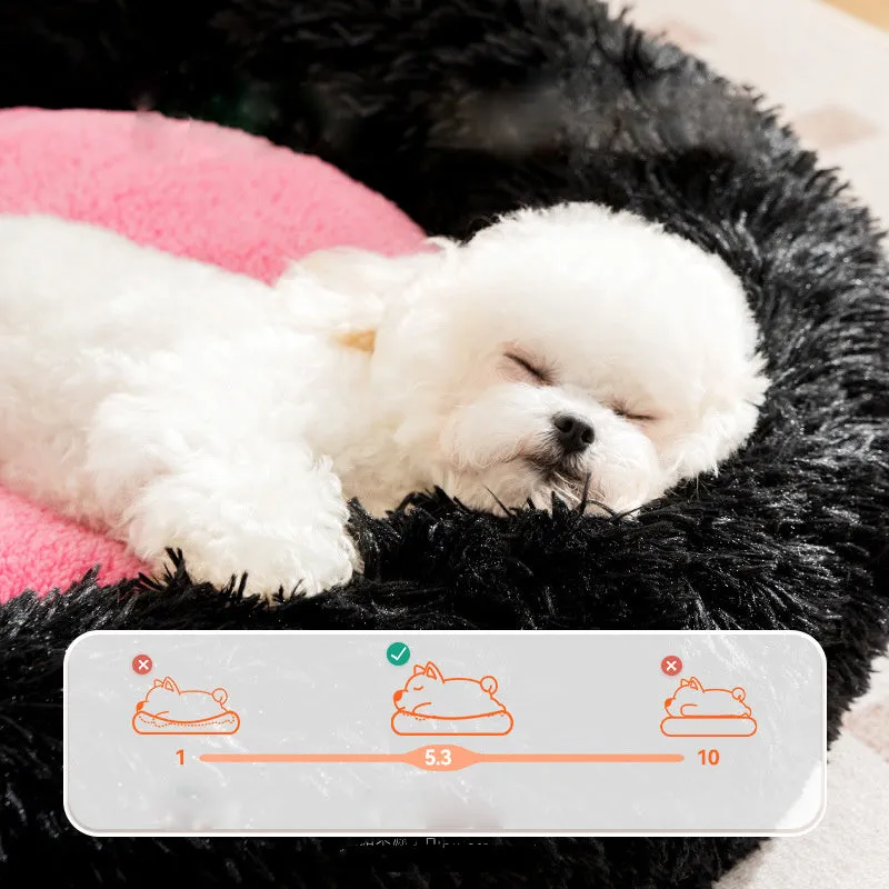 Plush pet kennel sleeping mat in blue, pink, or yellow with four size options