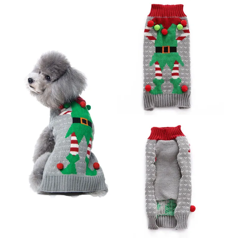 Pet dog Christmas pompom sweater in black on small dog unisex acrylic knit holiday outfit