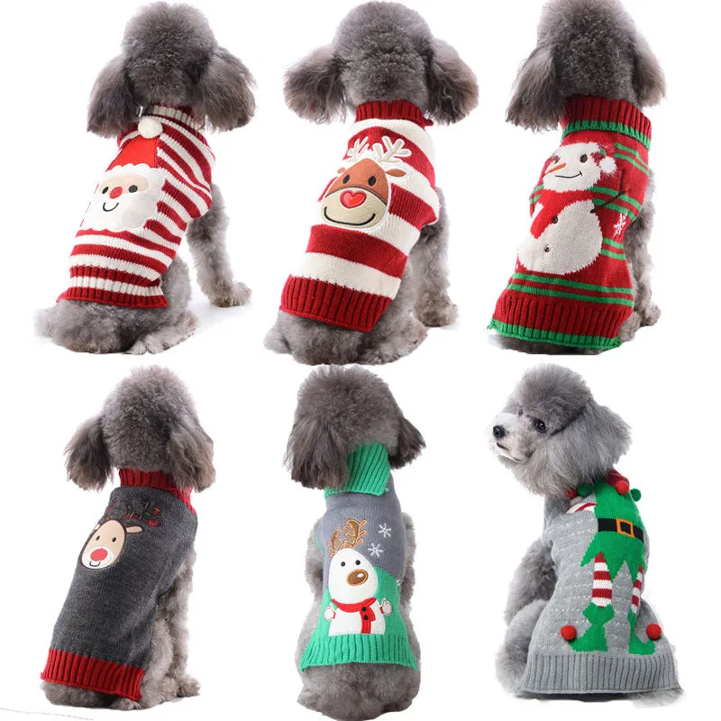 Pet dog Christmas pompom sweater in black on small dog unisex acrylic knit holiday outfit