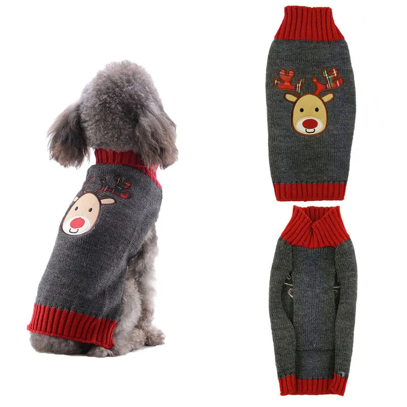 Pet dog Christmas pompom sweater in black on small dog unisex acrylic knit holiday outfit