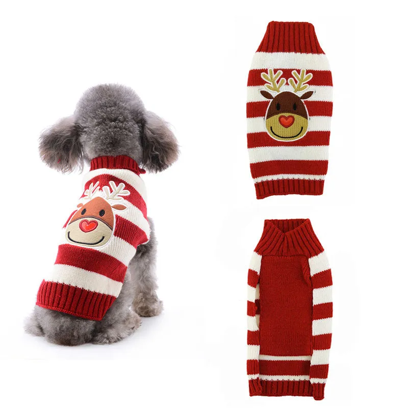Pet dog Christmas pompom sweater in black on small dog unisex acrylic knit holiday outfit