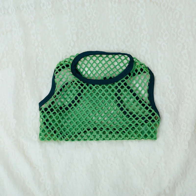 Hollow mesh dog vest clothing in elastic large mesh for summer, shown in black colour, size M