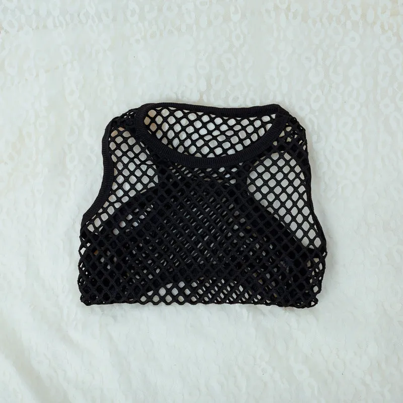 Hollow mesh dog vest clothing in elastic large mesh for summer, shown in black colour, size M