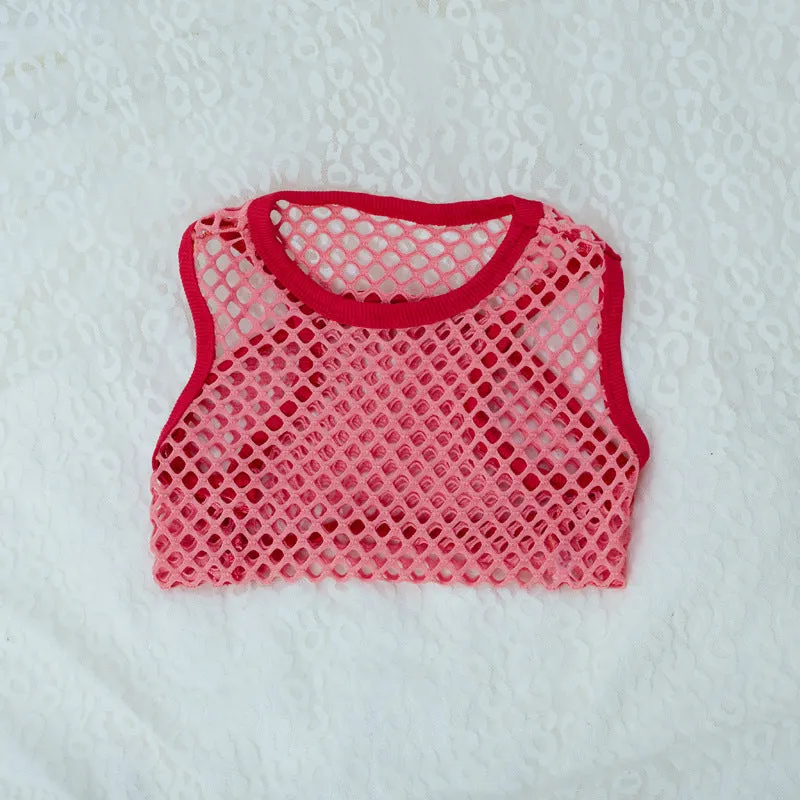 Hollow mesh dog vest clothing in elastic large mesh for summer, shown in black colour, size M