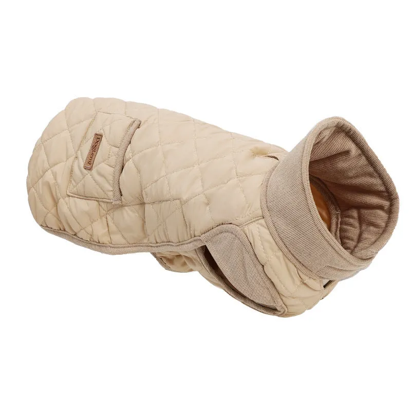 Beige British-style cotton vest for short leg dogs on small pet, autumn winter wear