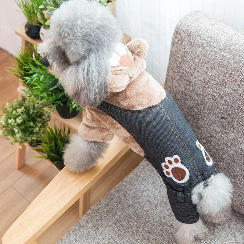 Pet fun paw print bear cotton padded leisure coat for dogs and cats in brown black spot
