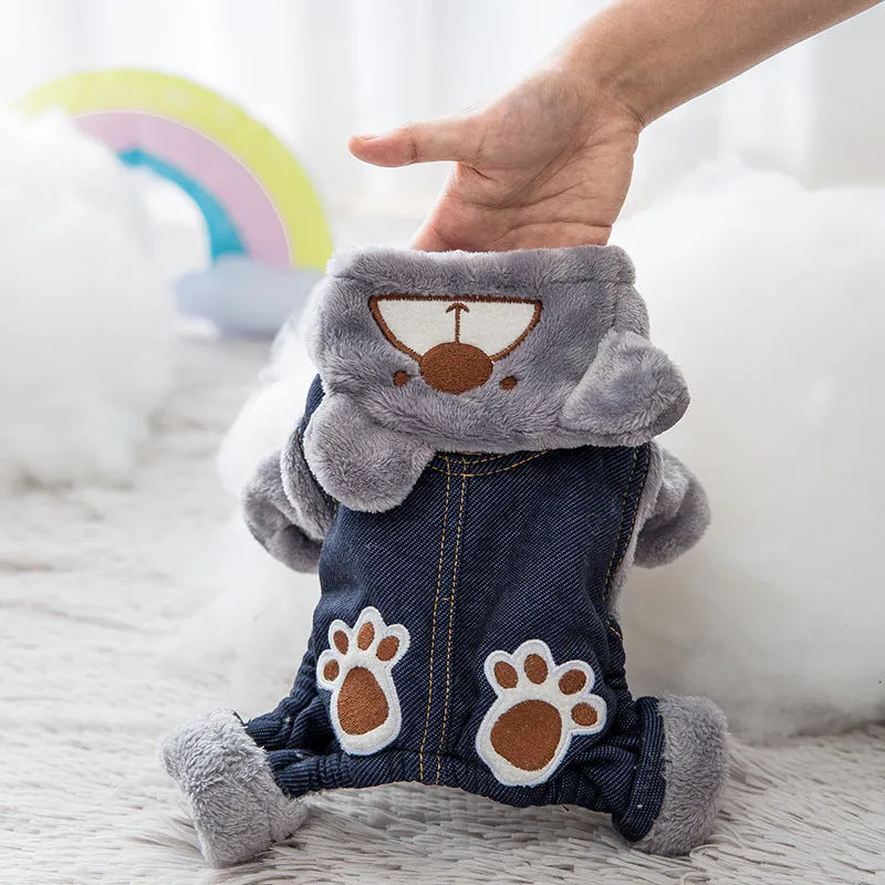 Pet fun paw print bear cotton padded leisure coat for dogs and cats in brown black spot
