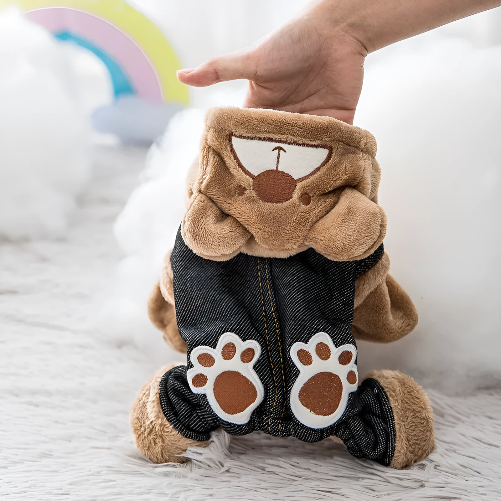 Pet fun paw print bear cotton padded leisure coat for dogs and cats in brown black spot