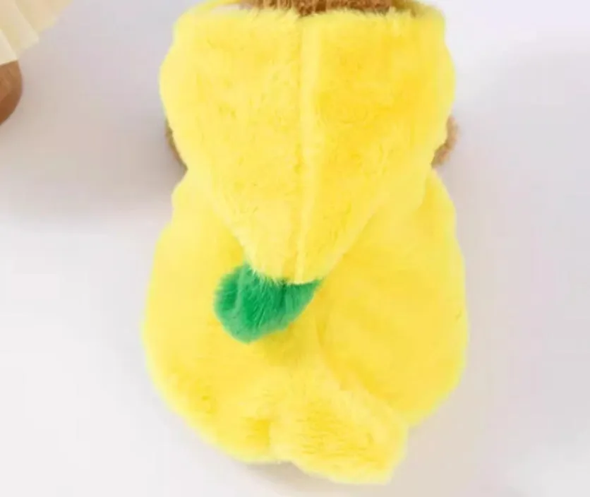Yellow polyester funny banana dog costume for autumn winter, available in sizes S M L XL
