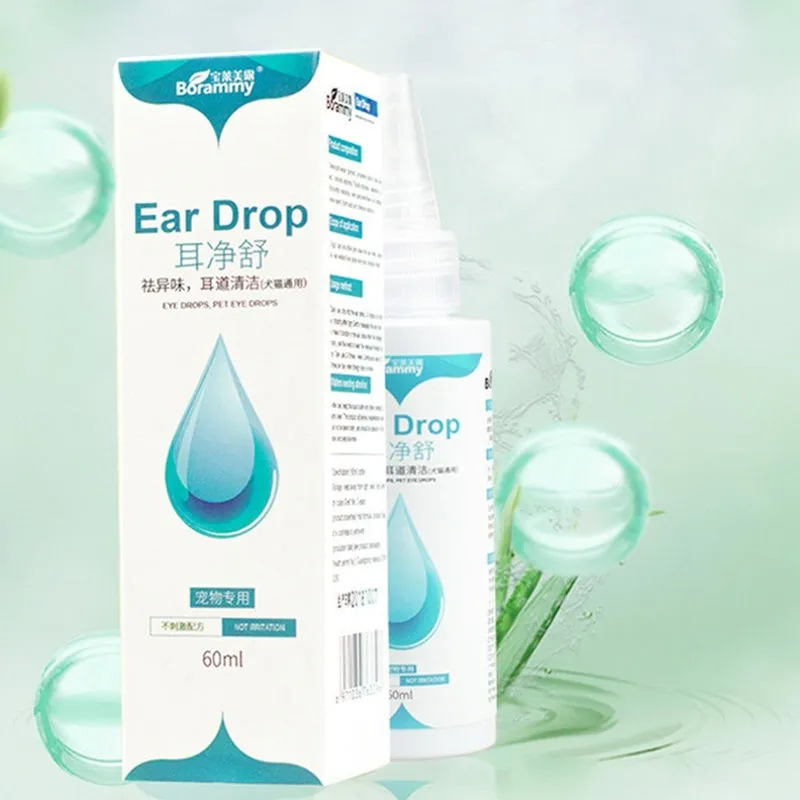 Green bottle of pet ear liquid cleaning supplies 60ml for dogs and cats