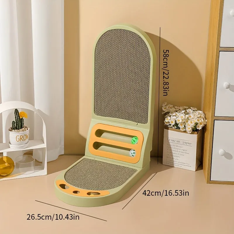 L-shape vertical cat scratching board with corrugated cardboard surface in grey, green or white colour options
