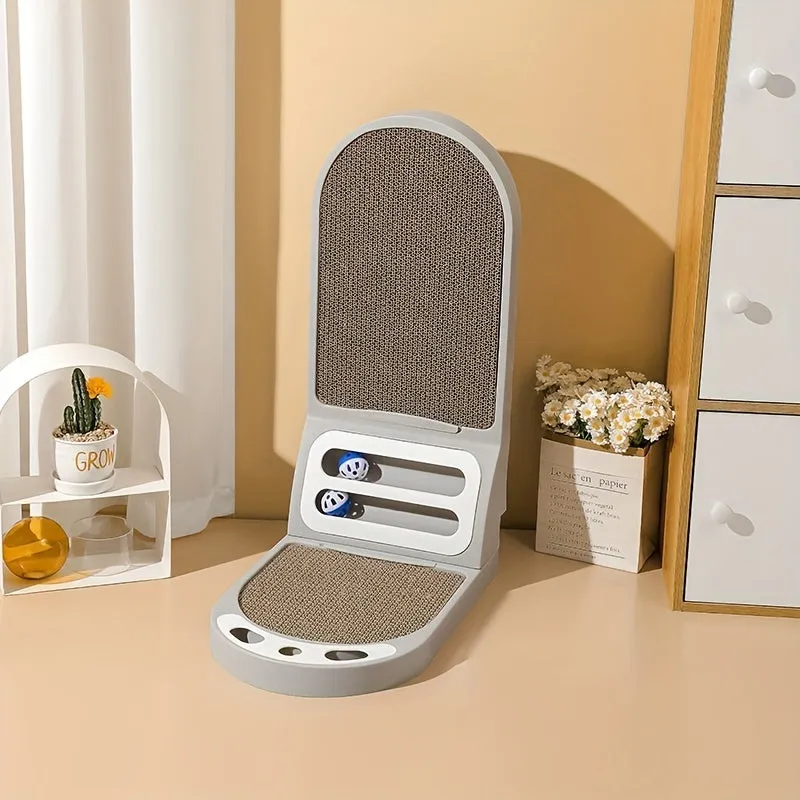 L-shape vertical cat scratching board with corrugated cardboard surface in grey, green or white colour options
