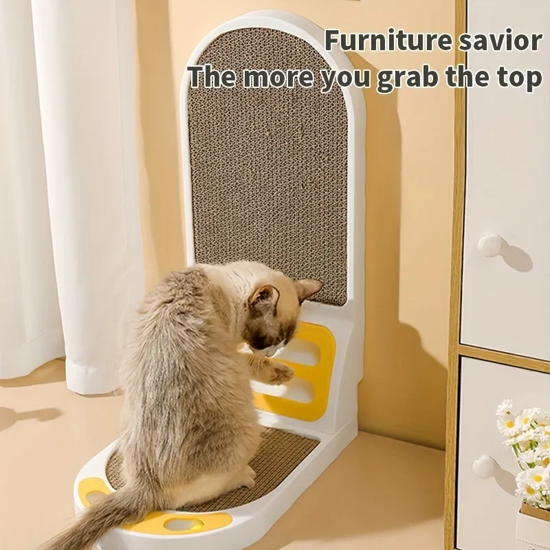 L-shape vertical cat scratching board with corrugated cardboard surface in grey, green or white colour options