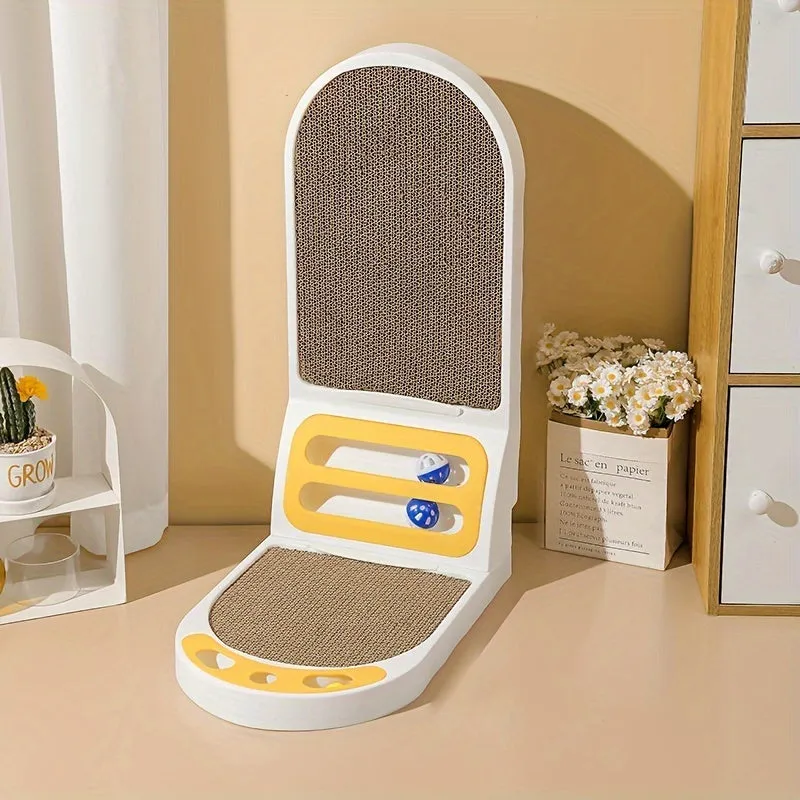 L-shape vertical cat scratching board with corrugated cardboard surface in grey, green or white colour options