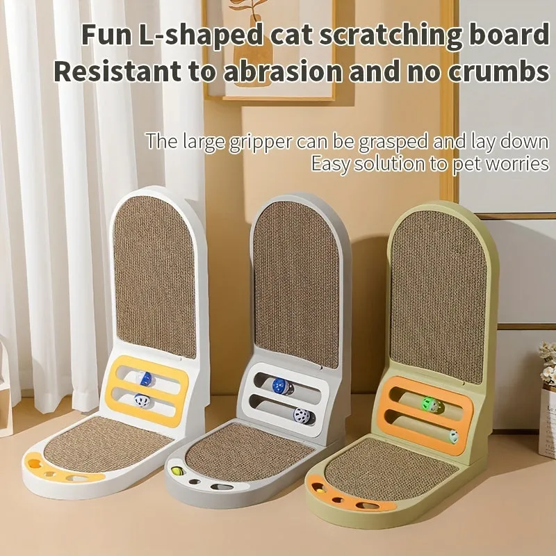 L-shape vertical cat scratching board with corrugated cardboard surface in grey, green or white colour options