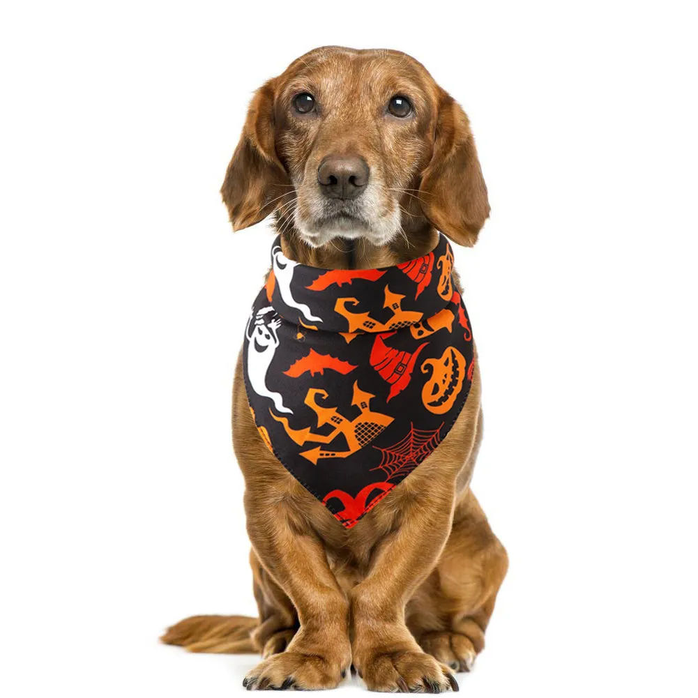 Halloween pet saliva towel with ghost print on cotton fabric, 48x48x70cm, for cats and dogs