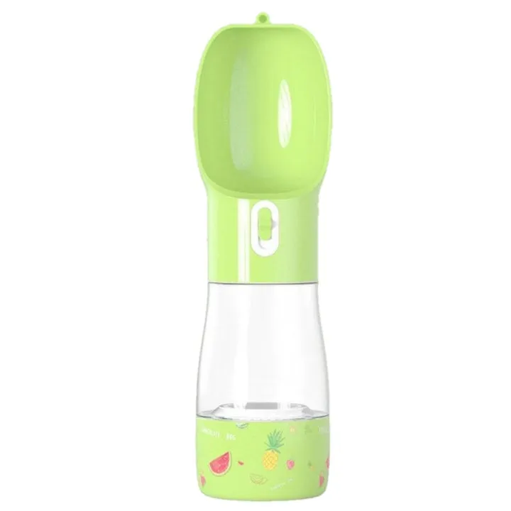 Travel Out portable dog food water cup with blue printed design, 258ml water capacity