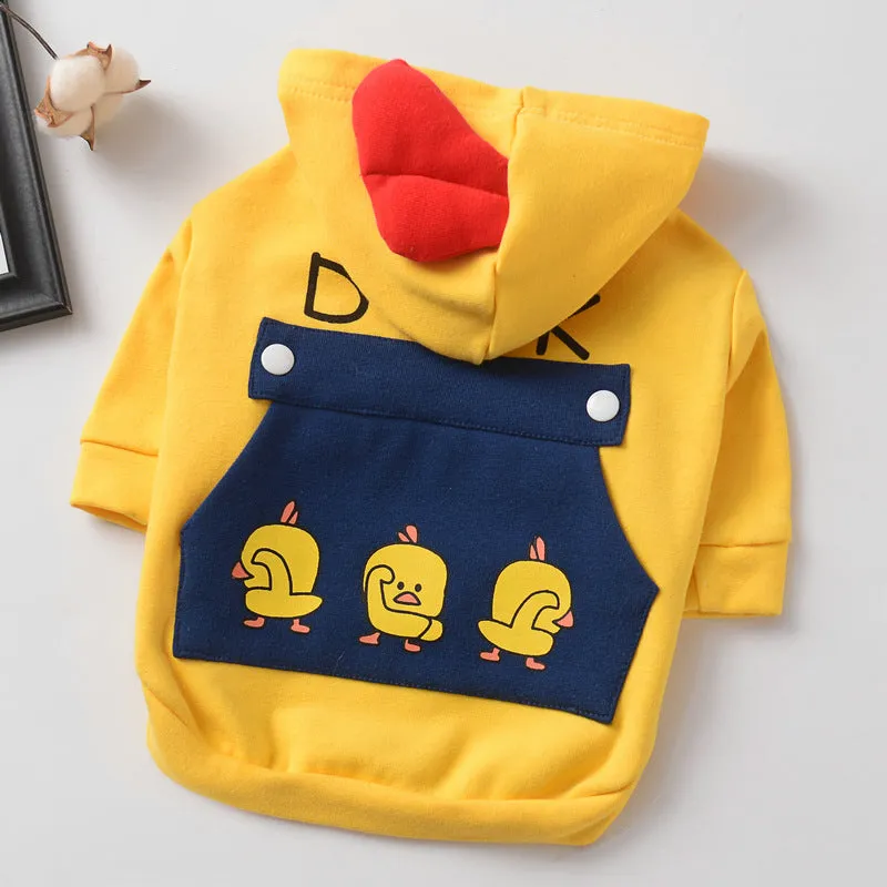 Blue pet dog sweatshirt in cotton wool pull frame, casual unisex style on a small dog