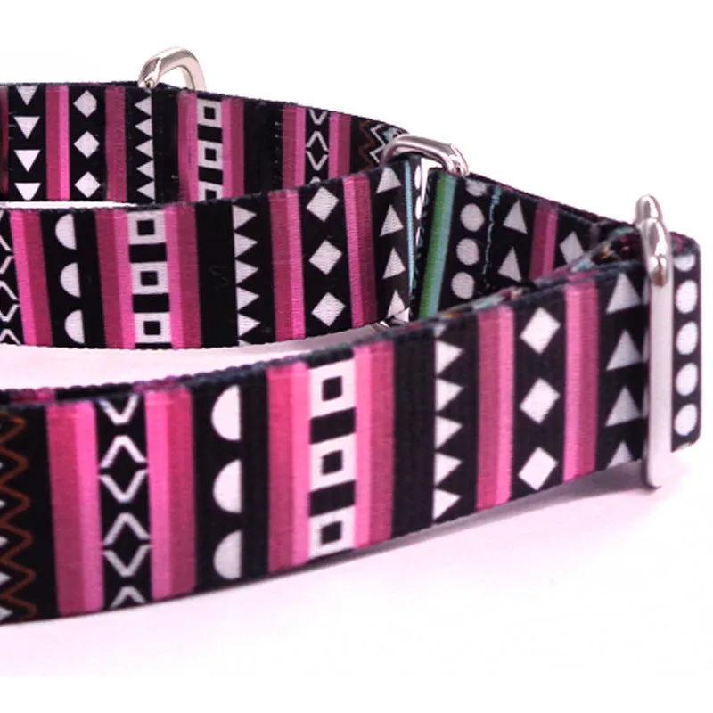 Colour stripe digital printing pet rope collar with purple arrow gradient pattern on polyester material