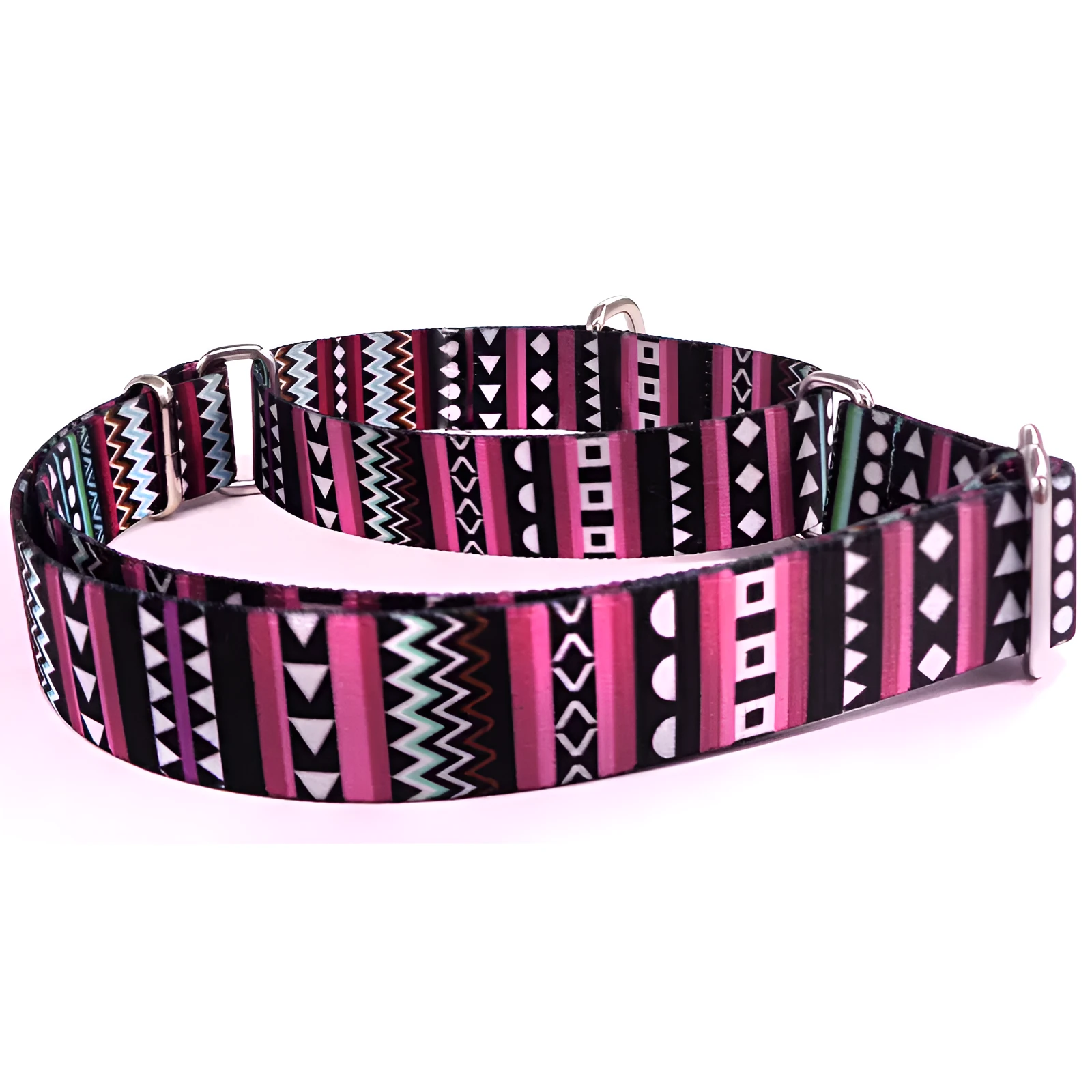 Colour stripe digital printing pet rope collar with purple arrow gradient pattern on polyester material