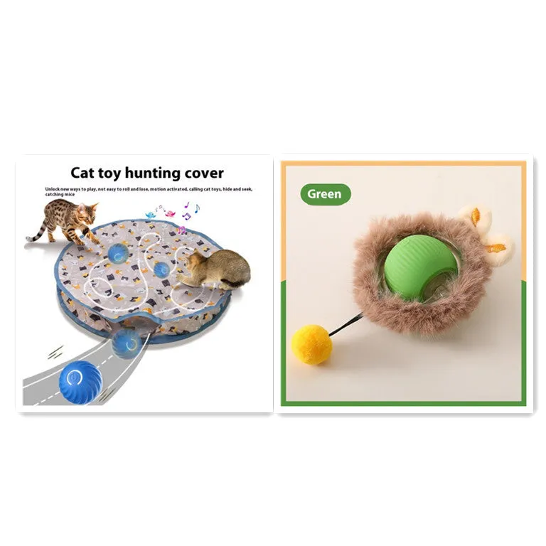 Plush silicone cat ball toy in green colour with rolling movement design