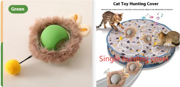 Plush silicone cat ball toy in green colour with rolling movement design