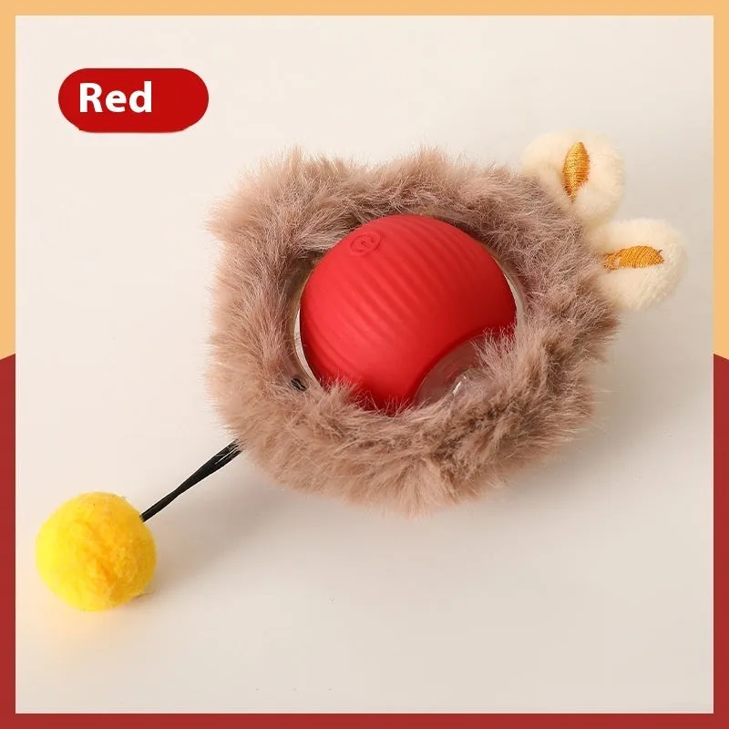 Plush silicone cat ball toy in green colour with rolling movement design