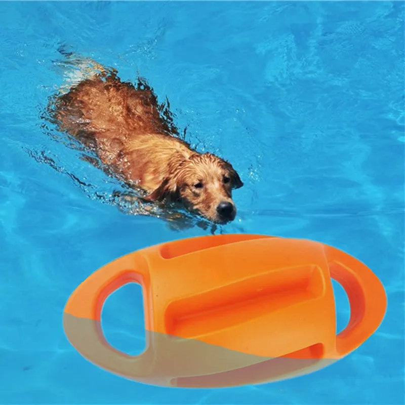 Blue and orange bite-resistant floating TPE rubber dog vocal toy with squeaker