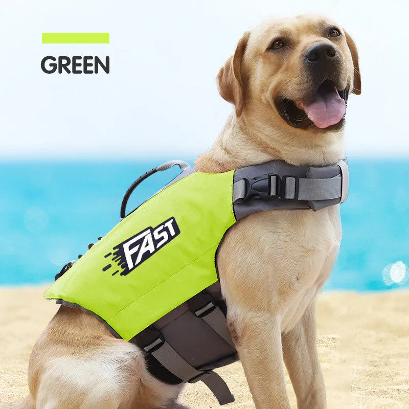 Reflective printed dog life jacket in orange and green, made of Oxford cloth and pearl cotton, for medium and large dogs