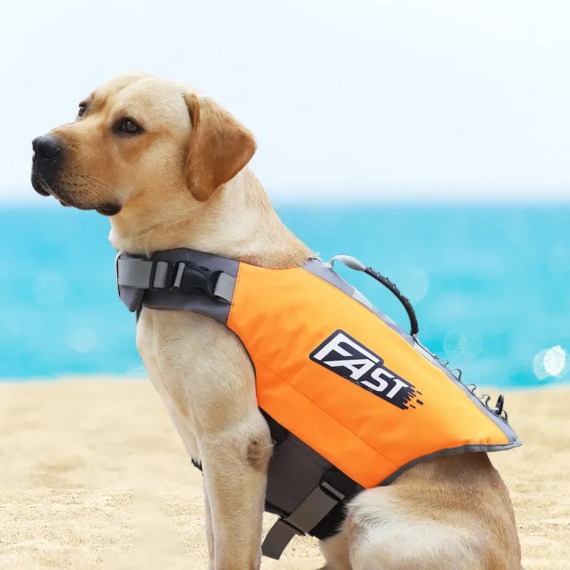 Reflective printed dog life jacket in orange and green, made of Oxford cloth and pearl cotton, for medium and large dogs