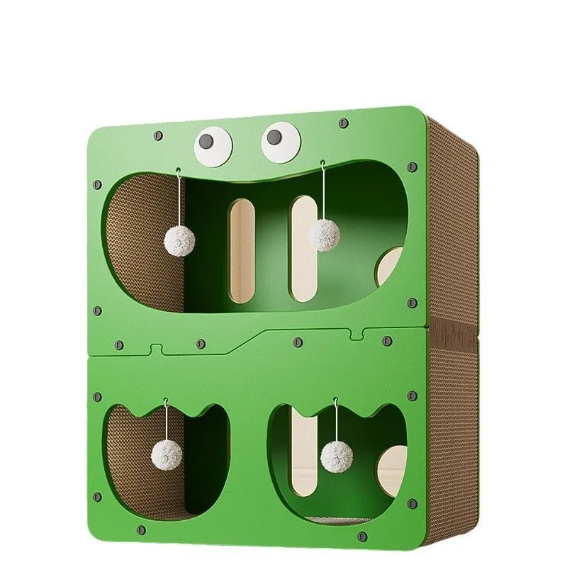 Double layer cat scratching board with integrated cat nest in a choice of decorative styles.