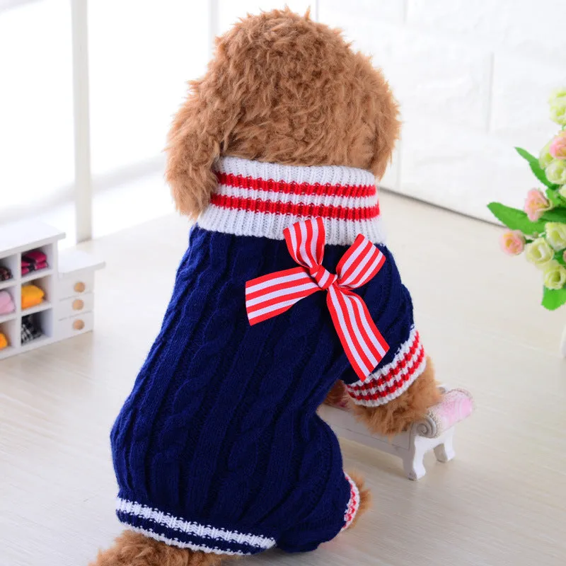 Wool dog pet sweater in blue, four-legged casual coat for small dogs, size medium
