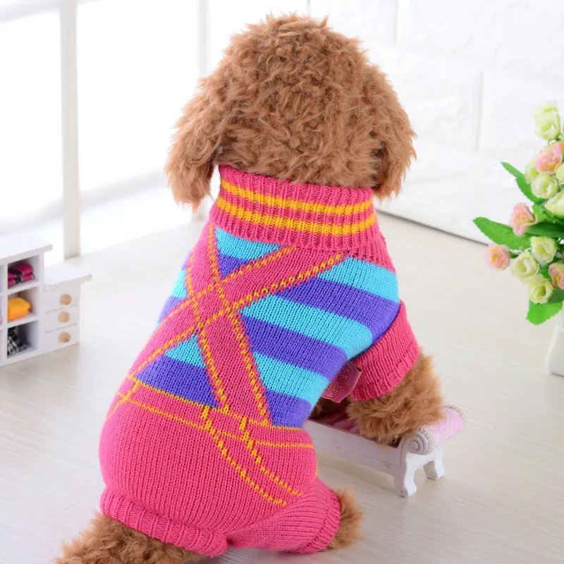 Wool dog pet sweater in blue, four-legged casual coat for small dogs, size medium
