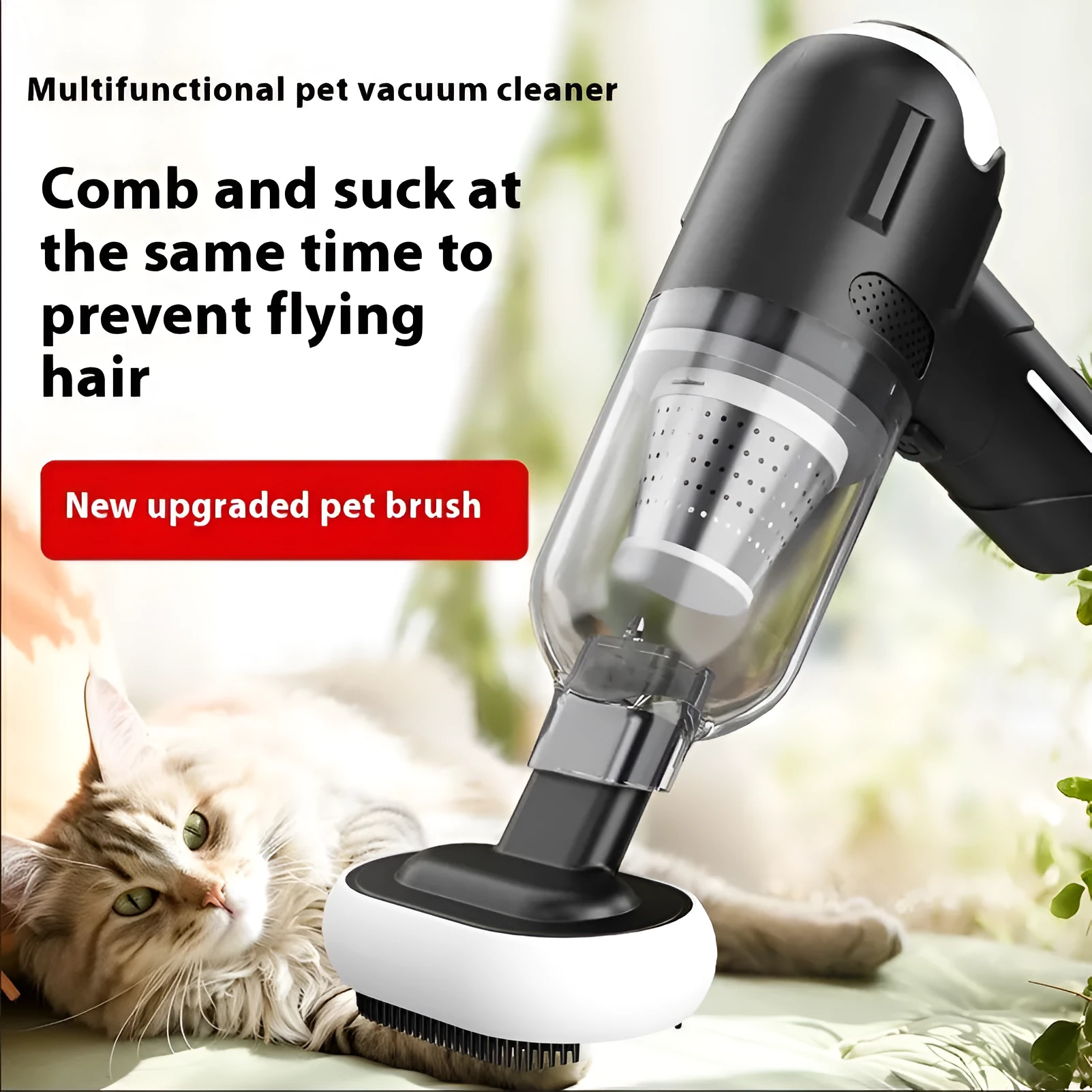 Handheld wireless pet fur vacuum cleaner with multiple attachments including flat nozzle, brush and floor brush