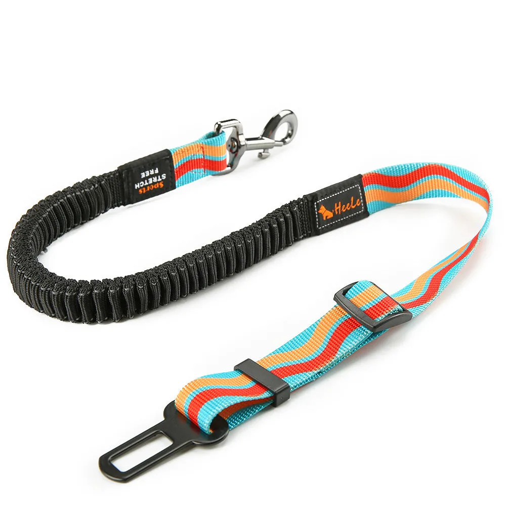 Pet car seat belt with reflective strip, nylon webbing, zinc alloy buckle, 76-148cm adjustable, various colours