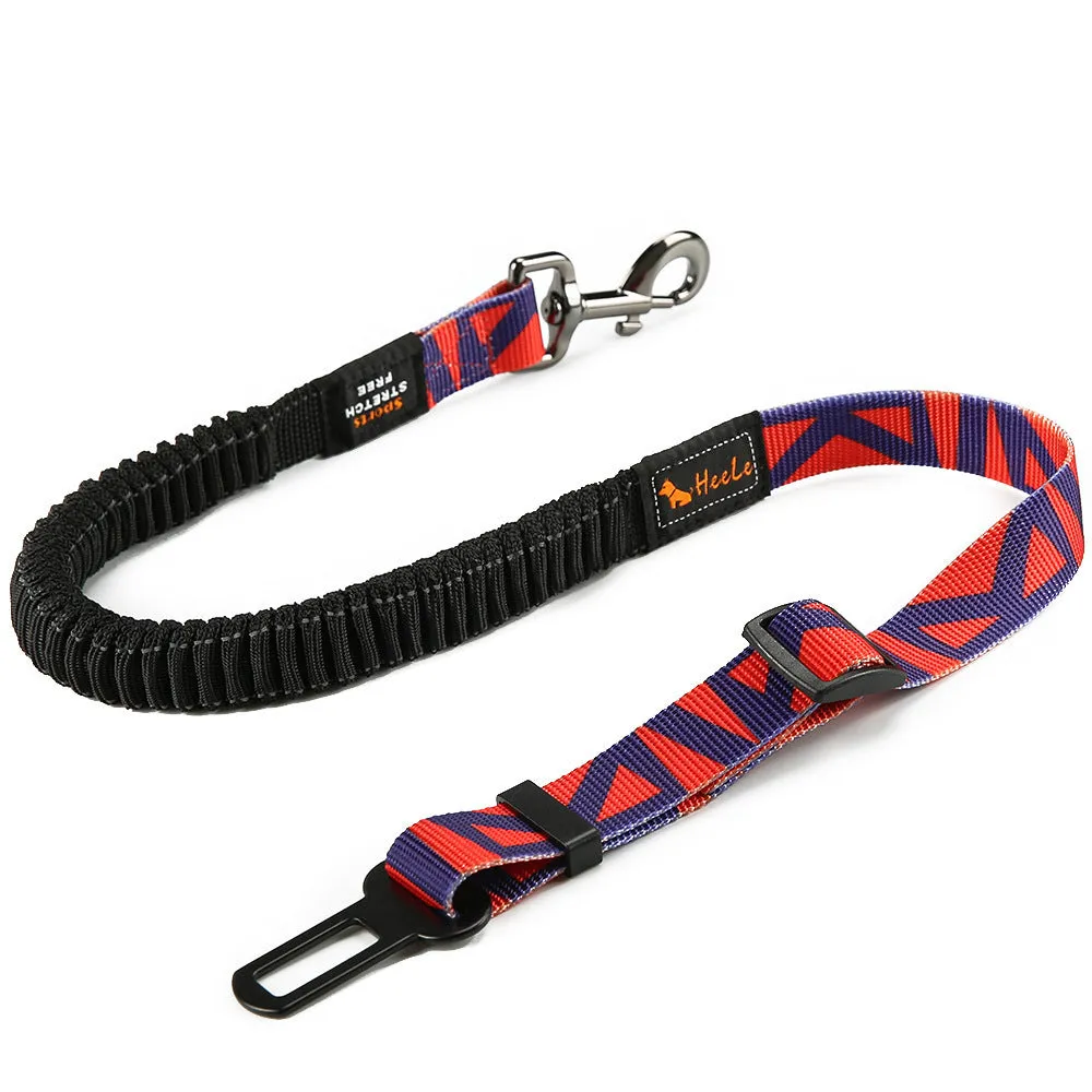 Pet car seat belt with reflective strip, nylon webbing, zinc alloy buckle, 76-148cm adjustable, various colours