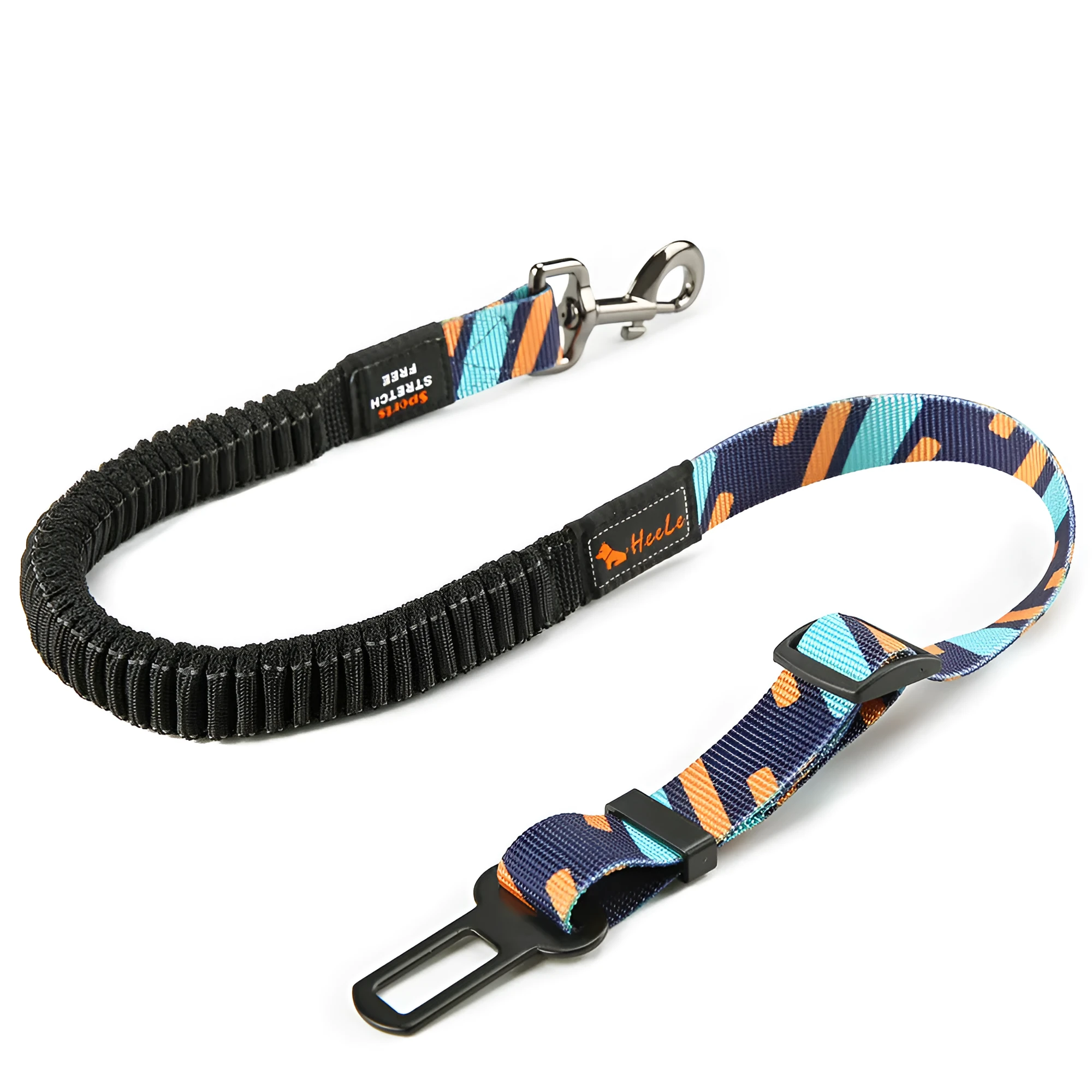 Pet car seat belt with reflective strip, nylon webbing, zinc alloy buckle, 76-148cm adjustable, various colours