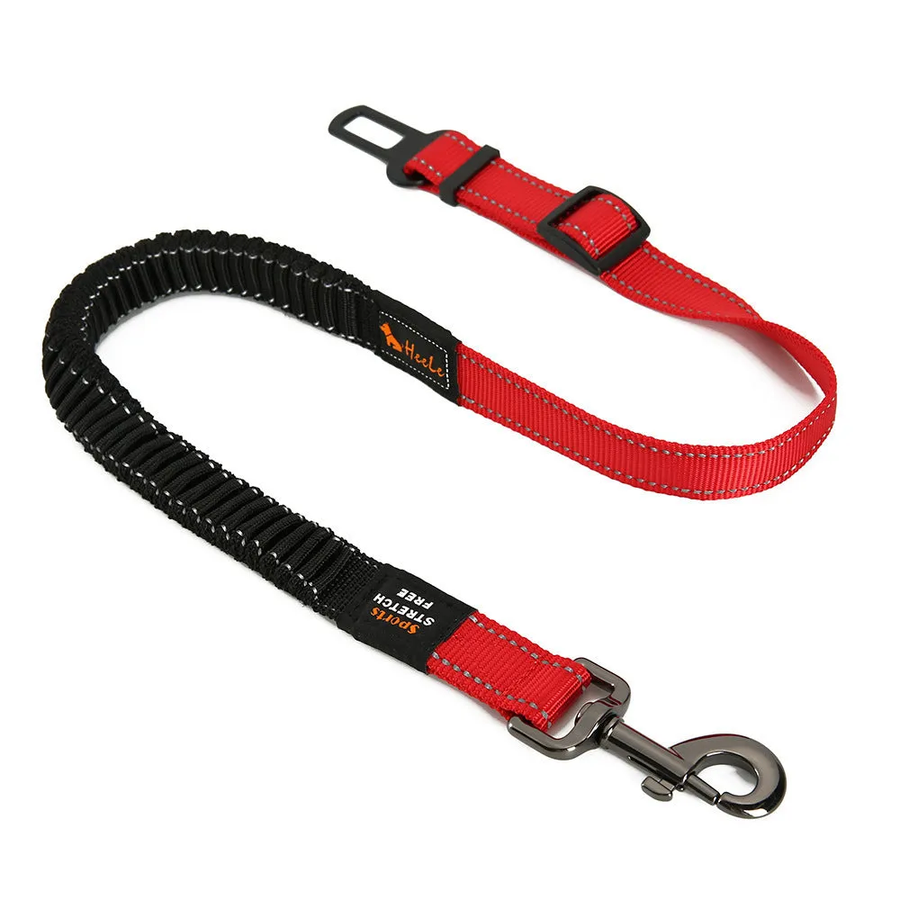 Pet car seat belt with reflective strip, nylon webbing, zinc alloy buckle, 76-148cm adjustable, various colours