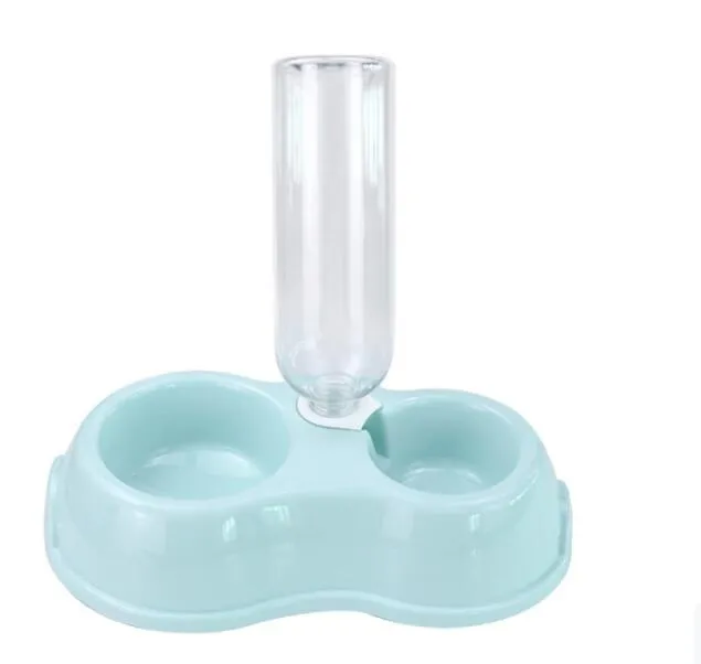Double bowl automatic pet feeder with 360 degree rotation and tilt for cats in grey colour