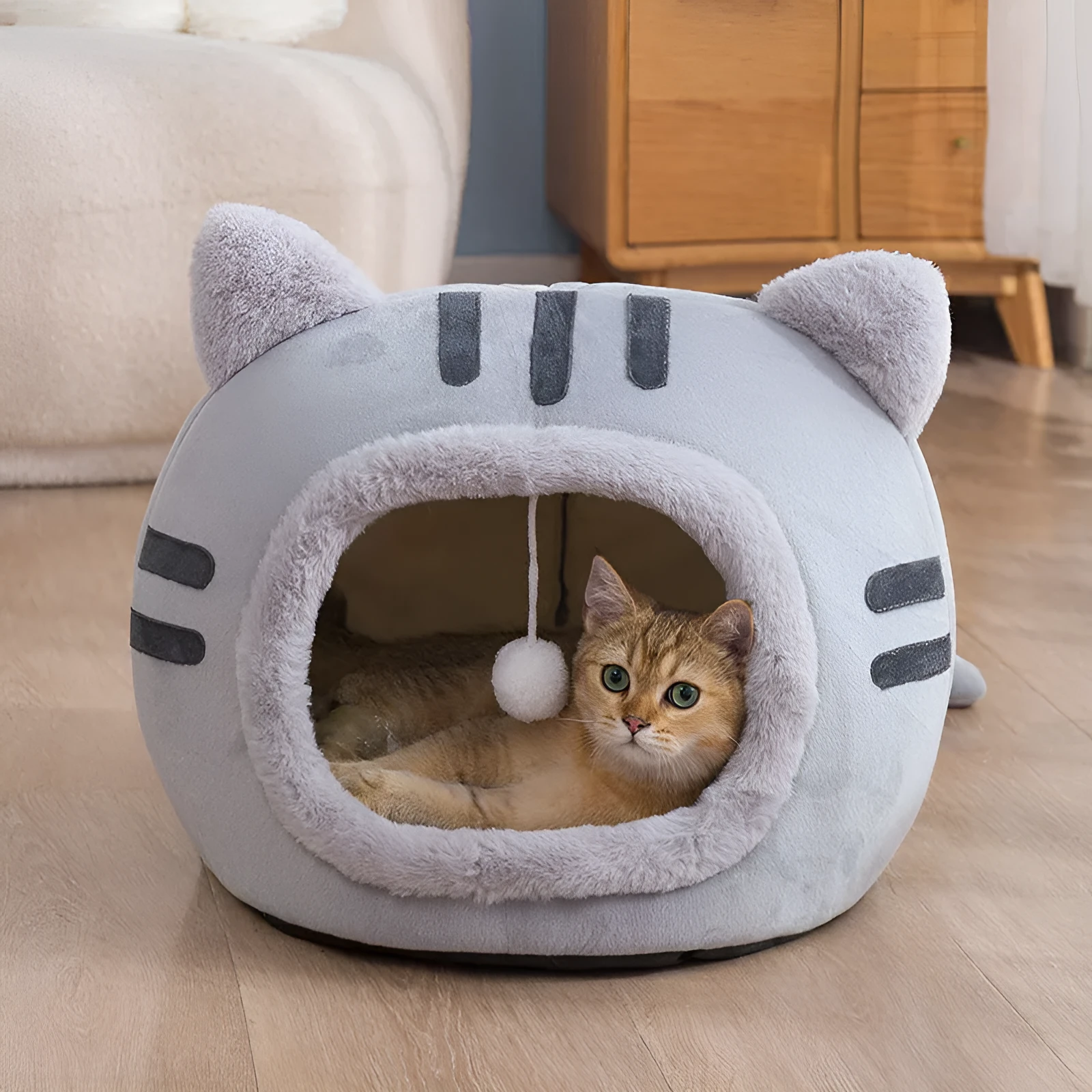Fashion simple semi-enclosed cat litter box in pink with crystal velvet finish